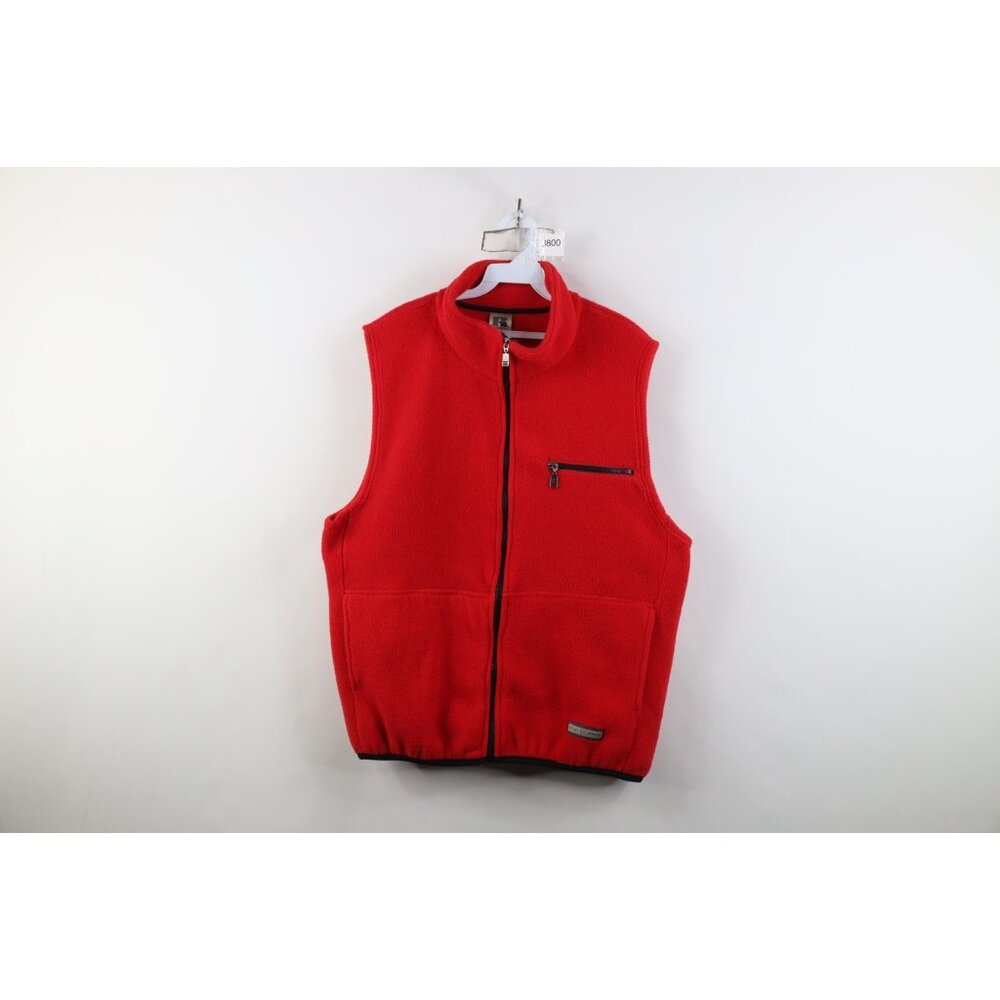 Vtg 90s Russell Athletic Mens Large Blank Full Zip Fleece Vest Jacket Red USA